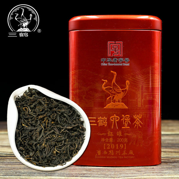 Three Cranes Sanhe  Liu Bao Tea Dark Tea Heicha Wuzhou Teas Red Jar 200g