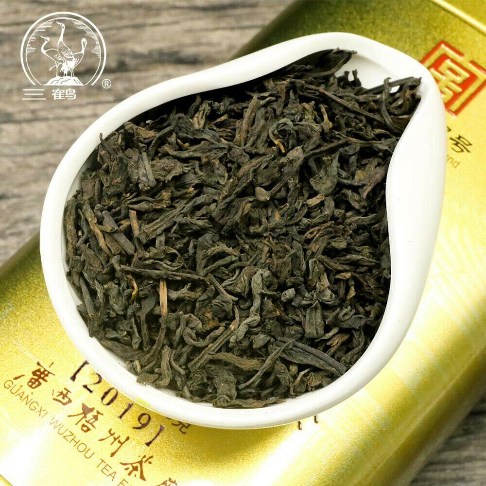 Three Cranes  Loose Dark Tea Guangxi Liupao Box Tea Hei Cha Golden Jar 200g