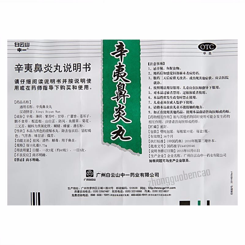 Baiyunshan Xinyi Biyan Wan 白云山辛夷鼻炎丸 Main image