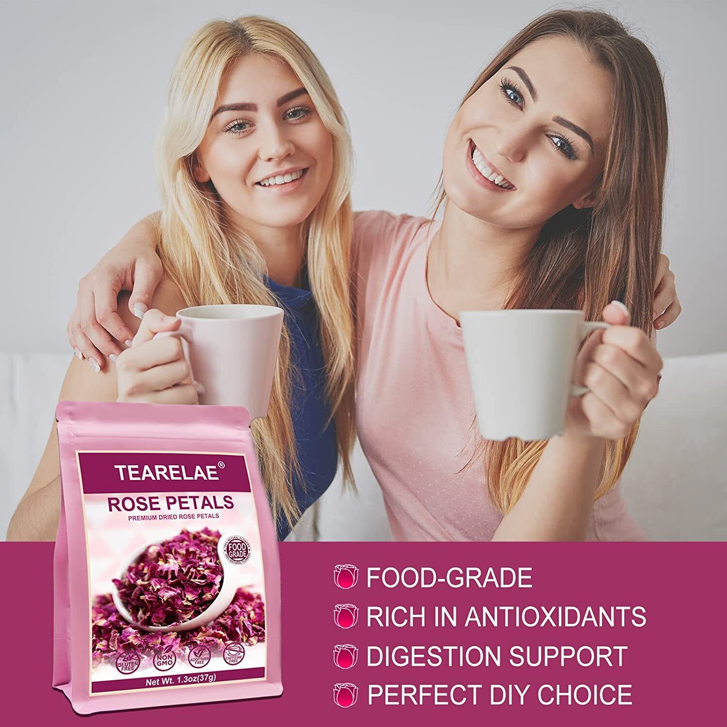 TEARELAE Dried Rose Petals 1.3oz/37g Pure Natural Edible Rose Flowers