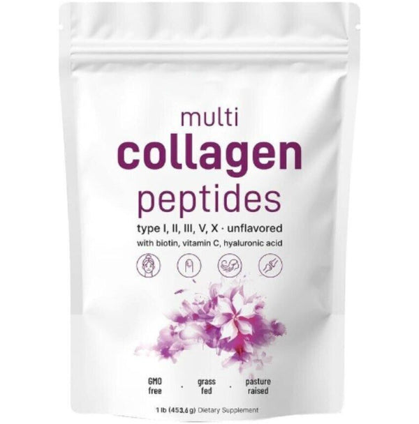 Multi Collagen Protein Powder, 1 Pounds – Type I,II,III,V,X with Biotin 10000mcg