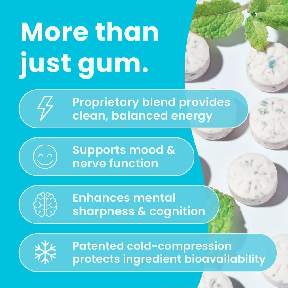 Energy Caffeine GUM (90Pieces) - Sugar Free with L-theanine + Caffeine
