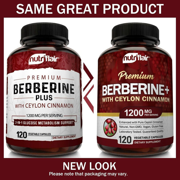 Premium Berberine HCL 1200mg with Organic Ceylon Cinnamon - 120 Capsules