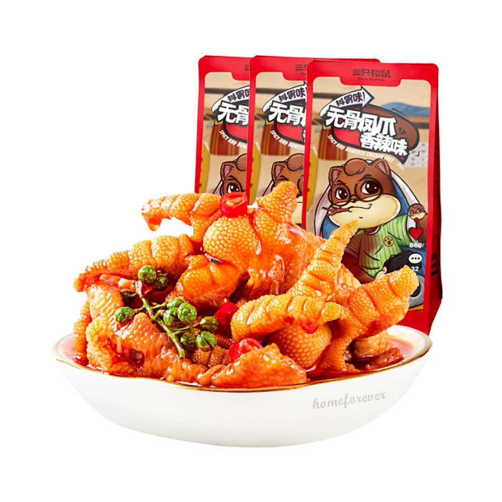 3 Bags Three Squirrels Spicy Boneless Chicken Feet Chinese Snacks  Fragrant Secondary image