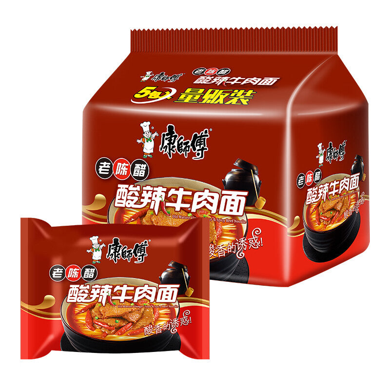 5Bags Kangshifu Sour and Spicy Beef Instant Noodles Chinese Food 康师傅酸辣牛肉面 Main image