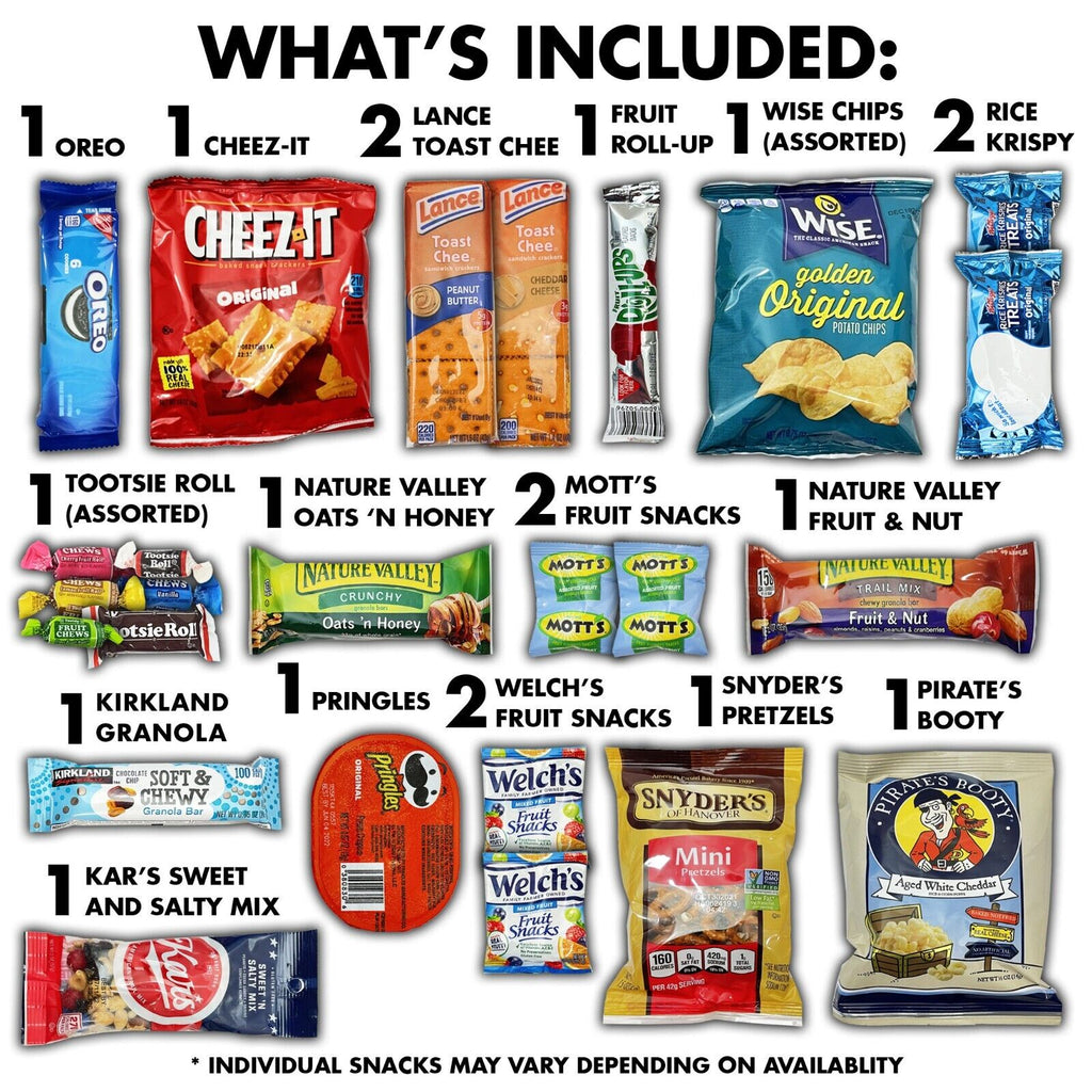 Cookies Chips Candy Snacks Care Package Variety Pack 20 Count Snack Sampler Box