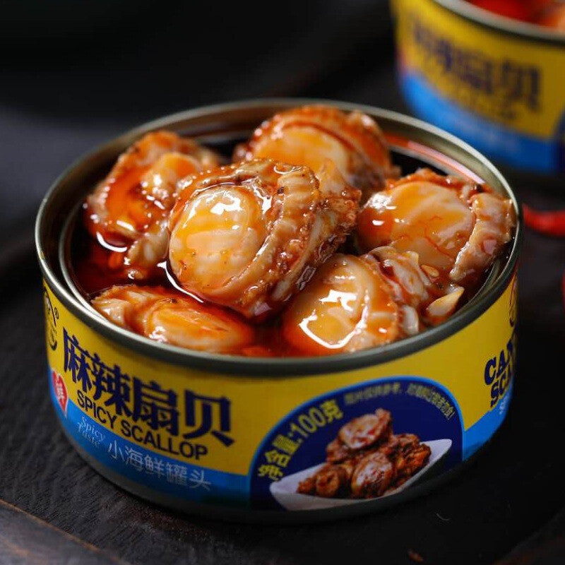 100g Canned scallop meat 扇贝肉罐头即食100g/罐 麻辣小海鲜罐头 麻辣扇贝肉 肉质紧致麻辣鲜香 HOT Main image