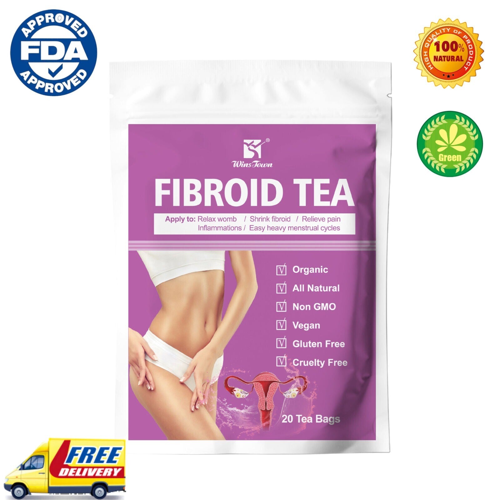 Relaxes Uterus Shrinks Fibroids Eases Pain 100% Natural Fibroid Tea Main image
