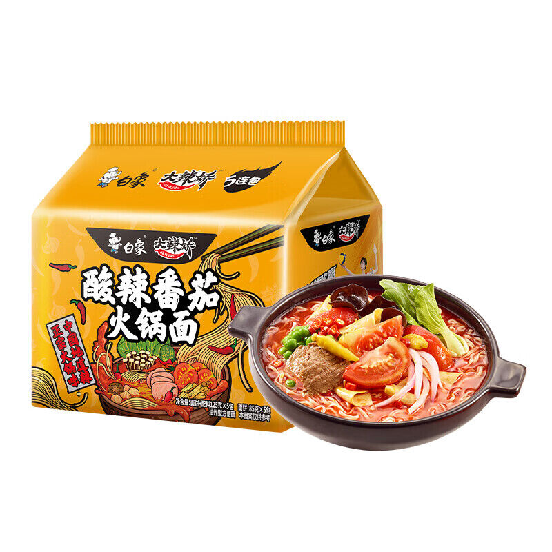5Bags Baixiang Sour & Spicy Tomato Hot Pot Instant Noodles Chinese Food白象酸辣番茄火锅面 Main image