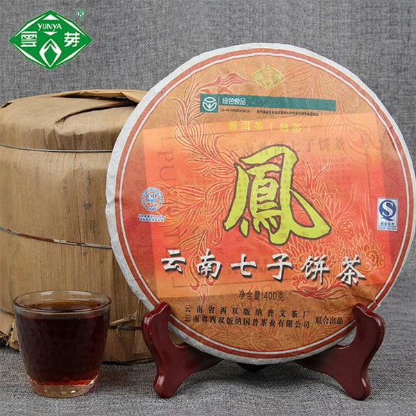 Puwen YUNYA Puer Ripe Pu-erh "Phoenx" Feng Bing Shu Puerh Tea Cake 400g