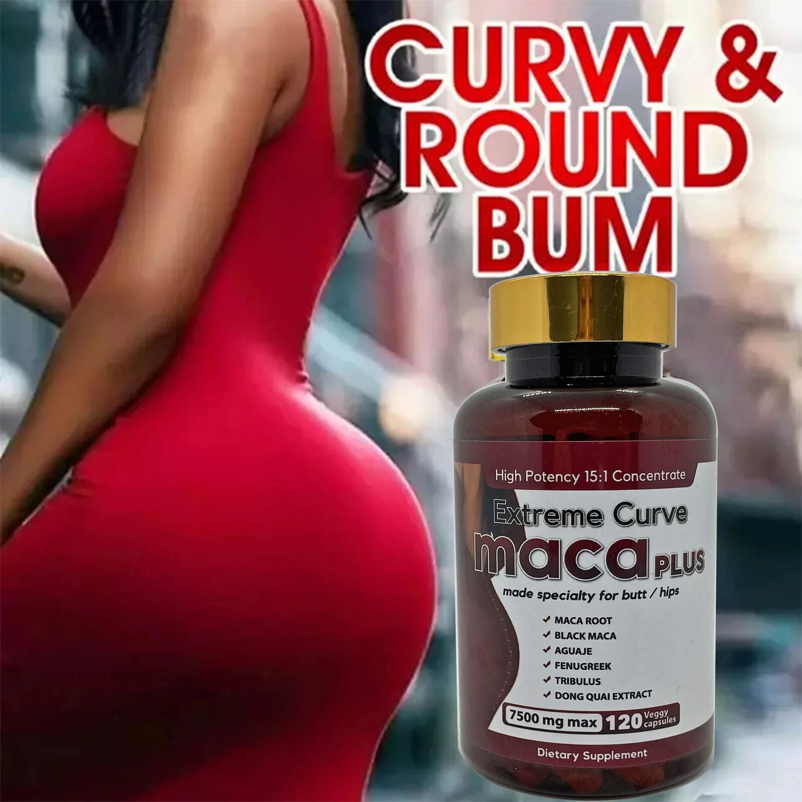 Natural Supplement  Maca Buttock Pills - Enhance Curves & Shape | 1 Bottle