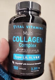 120caps Vital Vitamins Multi Collagen Complex - Type I, II, III, V, X, Grass Fed