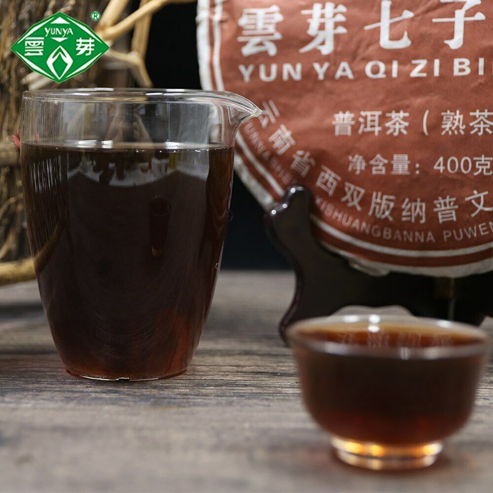 Yunnan Pu-erh Premium YUN YA QI ZI BING CHA Puer Ripe Shu Cake Tea 400g Secondary image