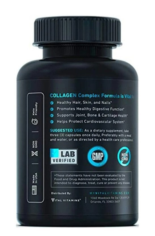 Vital Vitamins Multi Collagen Complex - Type I, II, III, V, X, Grass Fed,