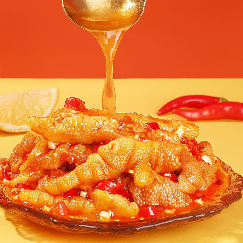 Bags Baicaowei Spicy Chicken Feet Snacks Without Bone 75g x 4 百草味去骨凤爪剁椒酸辣味