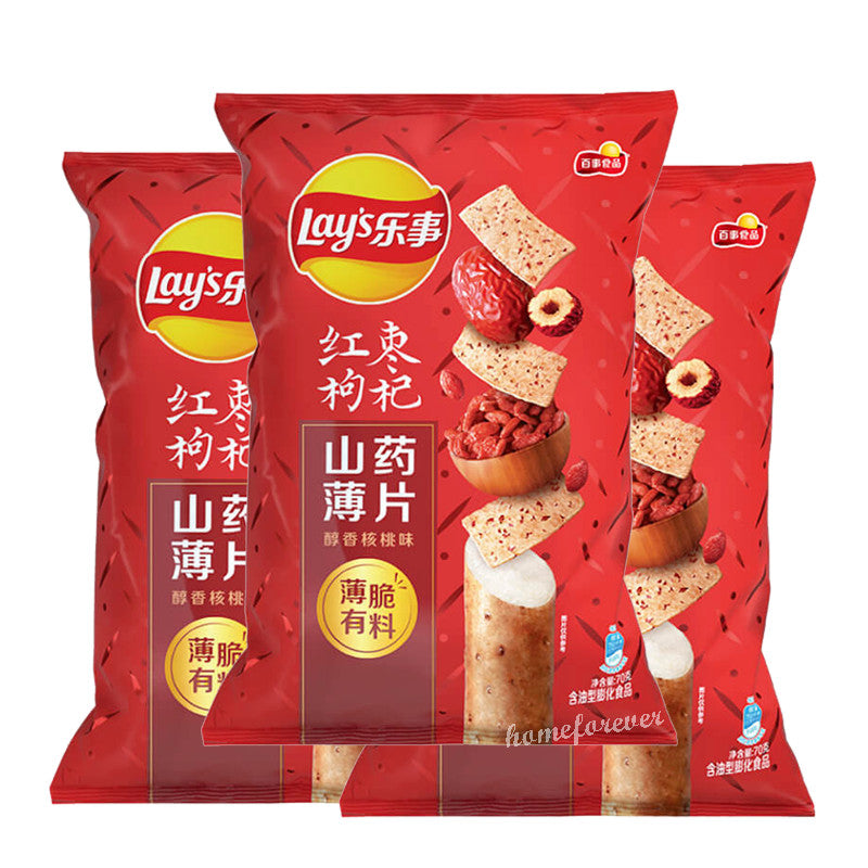 3 Bags Lay's Chinese Jujube Goji Yam Chips Casual Snack Food 乐事红枣枸杞山药薄片 Main image