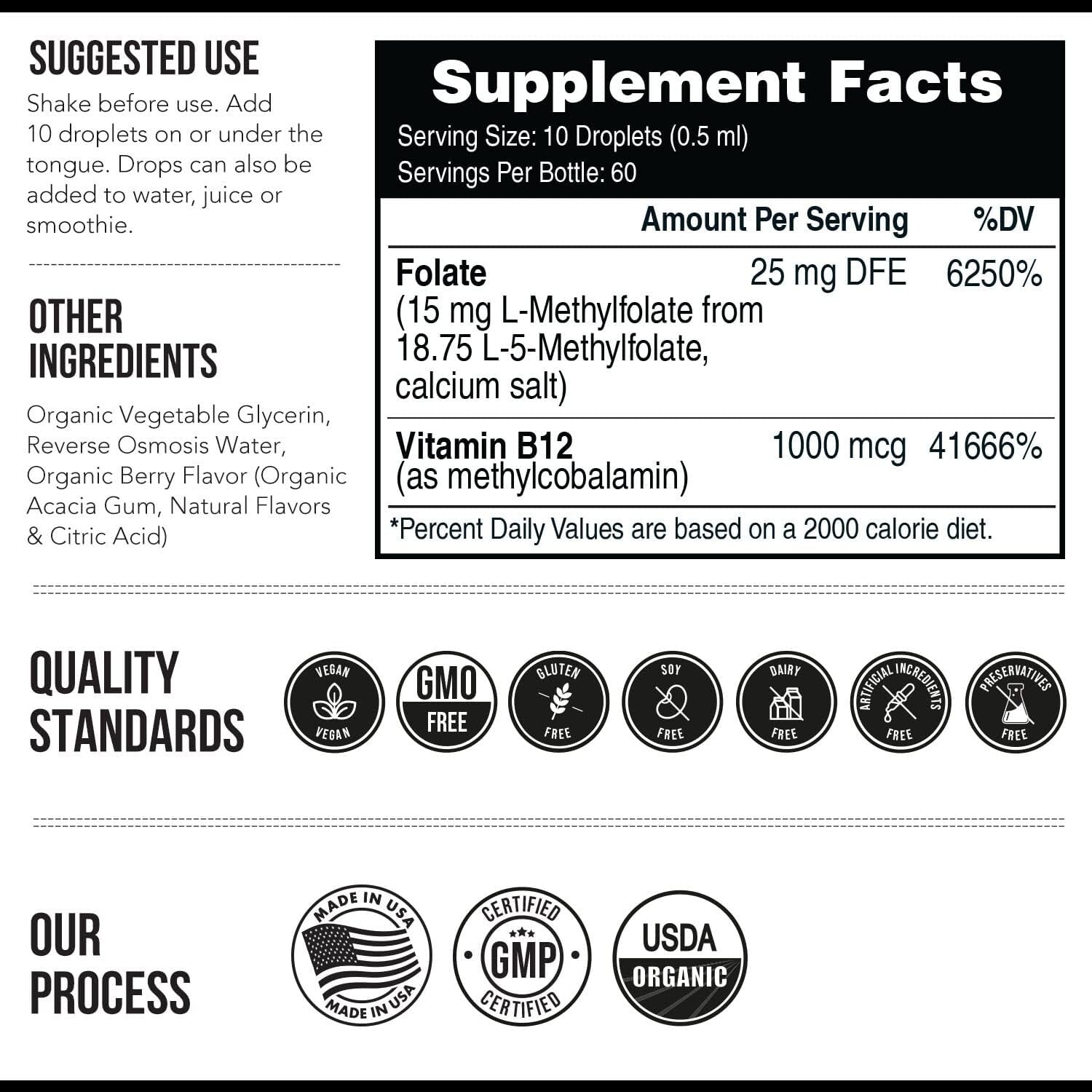 L-Methyl Folate 15mg + Methyl B12 Cofactor - Organic Berry Flavor