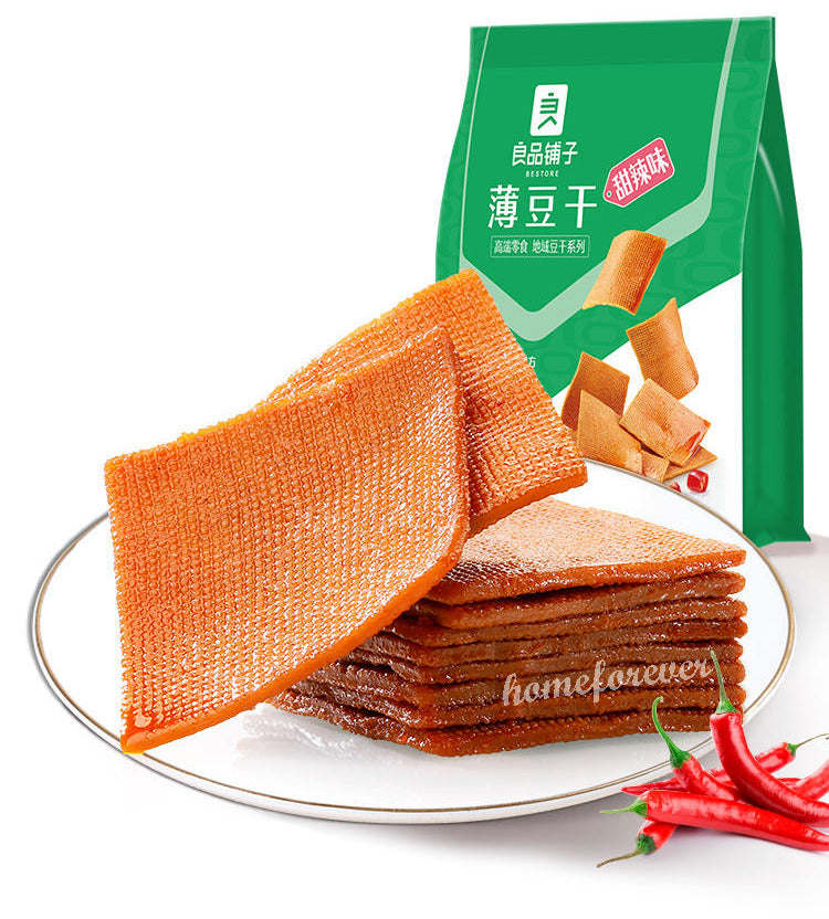 160g x 2 Bags Liangpinpuzi Thin Dried Tofu Sweet & Spicy Snacks 良品铺子薄豆干 甜辣味 Main image