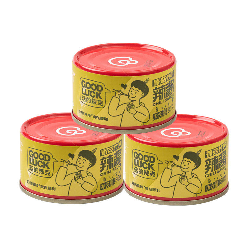 GOOD LUCK Delicious  Mushroom Sauce Spicy Dipping Sauce 80g*3 菇的辣克 香菇牛肉辣酱80克/罐*3