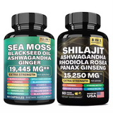 Sea Moss & Shilajit (Black Seed Oil, Turmeric, Ashwagandha, Ginger, Vitamin D)