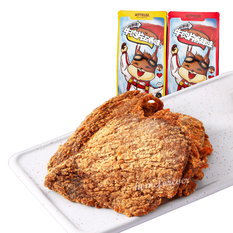 三只松鼠牛肉片五香味/香辣味 Three Squirrels Dried Beef Slices Snacks 100g x 2 Bags Secondary image