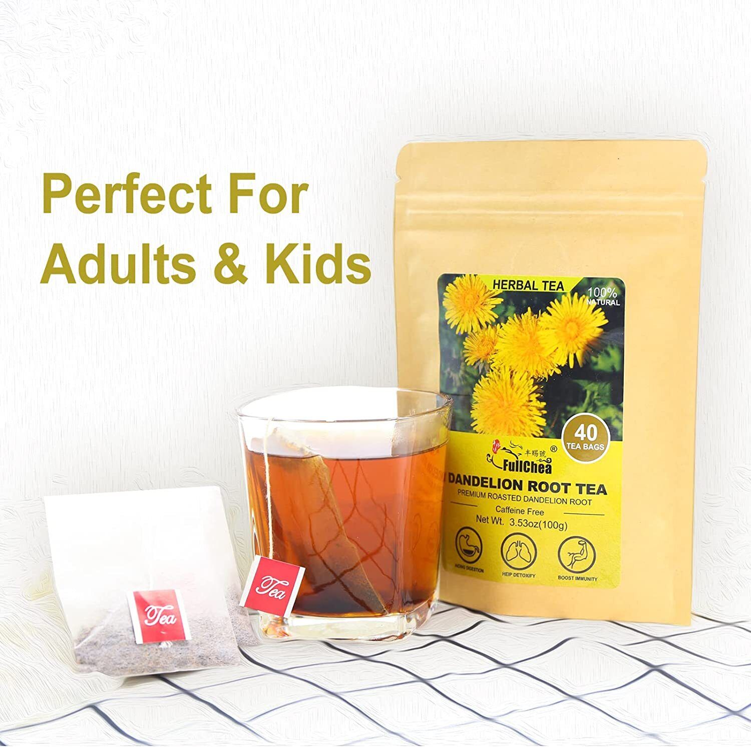 FullChea - Dandelion Root Tea Bags, 40 Teabags, 2.5g/bag