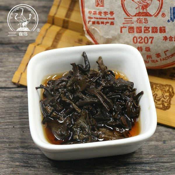 Three Cranes Sanhe "0207" Liu Bao Tea Cake Dark Tea Heicha 100g