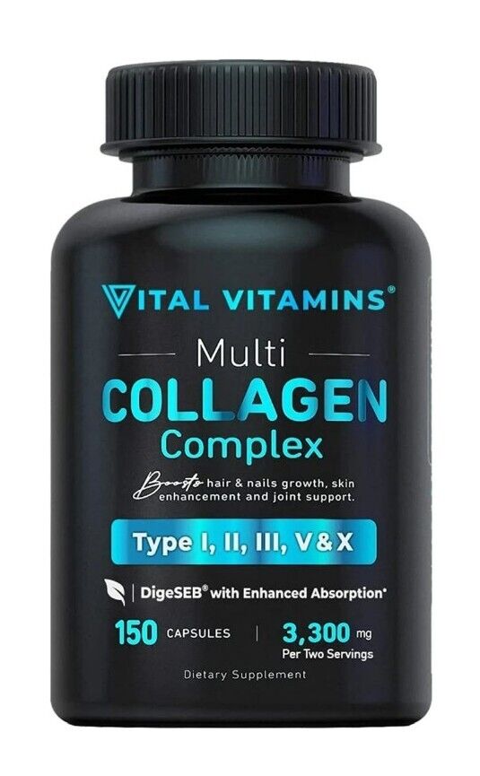 Vital Vitamins Multi Collagen Complex - Type I, II, III, V, X, Grass Fed,