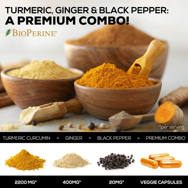 2600mg Max Potency with BioPerine Turmeric Curcumin with Ginger 95% Curcuminoids