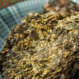 CHINATEA Jinhua MM Hunan Anhua Golden Flowers Handmade Fucha Dark Tea Brick 360g