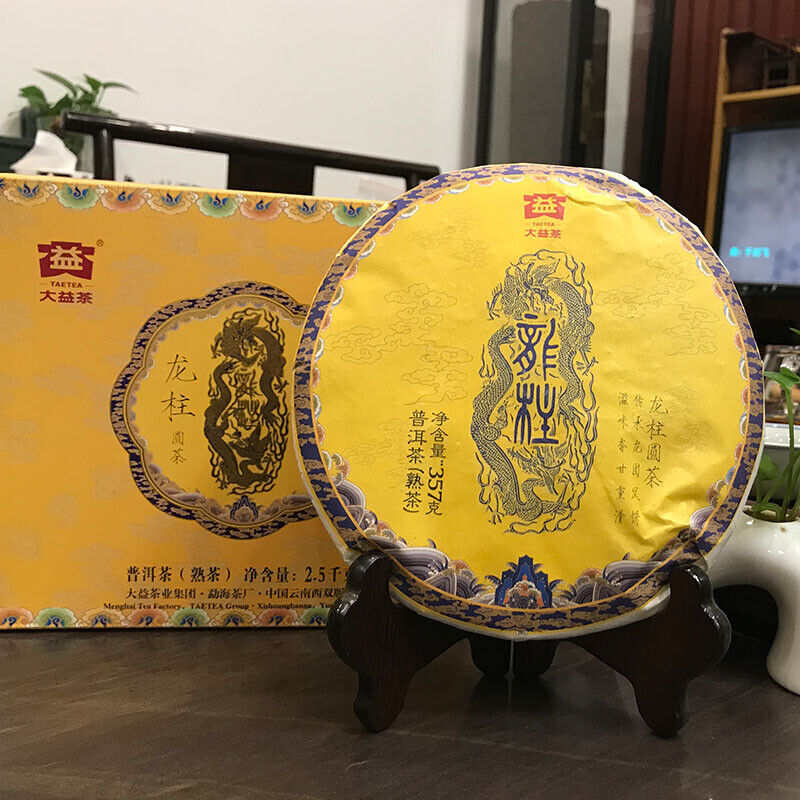 TAETEA Dragon Pillar Yuan Cha Menghai Dayi Puer Tea Cake 357g Ripe Pu-erh
