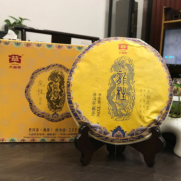 TAETEA Dragon Pillar Yuan Cha Menghai Dayi Puer Tea Cake 357g Ripe Pu-erh