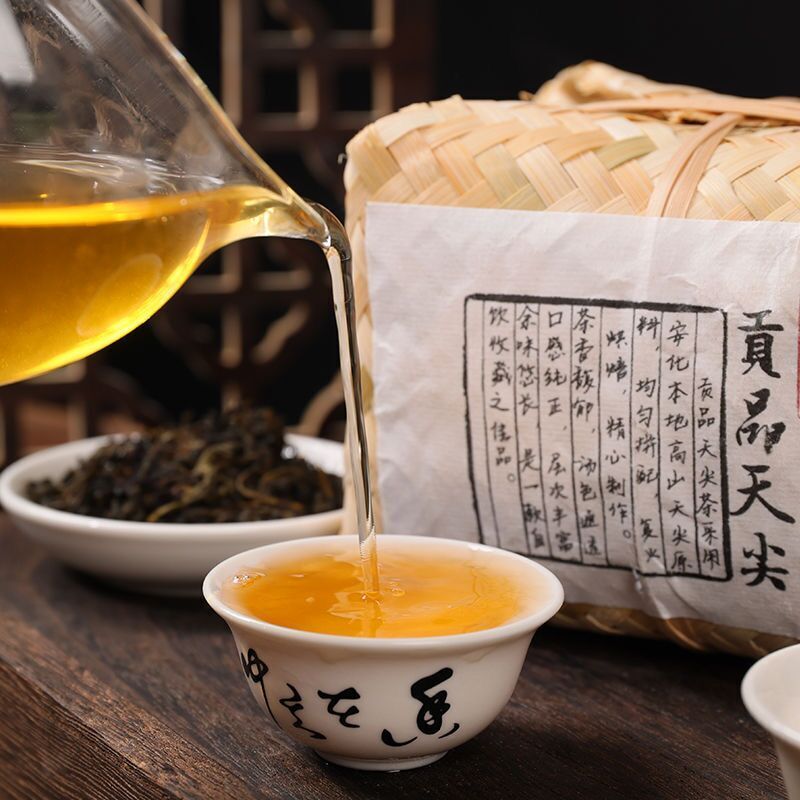 TeaHunan Anhua Black Tea Dark Tea Tribute Tian Jian Loose Bamboo Basket Packed 500g