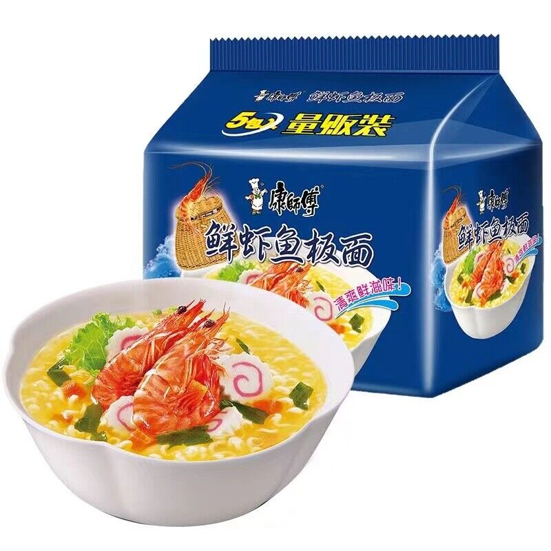 5bags Kangshifu Fresh Shrimp & Fish Instant Noodles Chinese Food 康师傅鲜虾鱼板面5连包 Main image