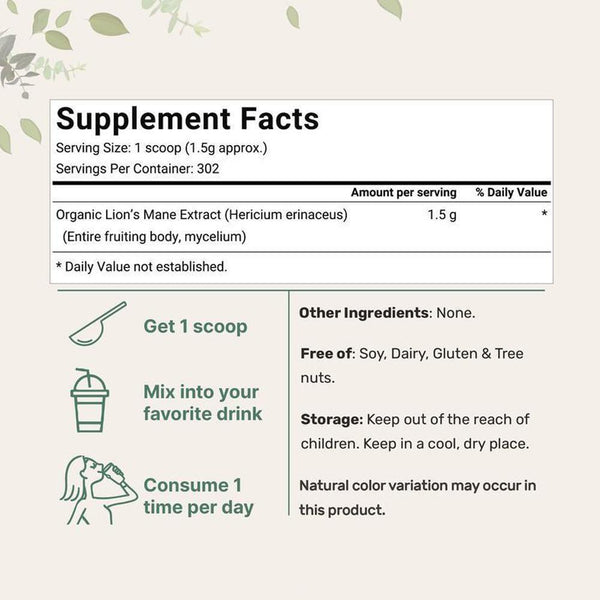 Organic-Lion's Mane Mushroom Powder 454g