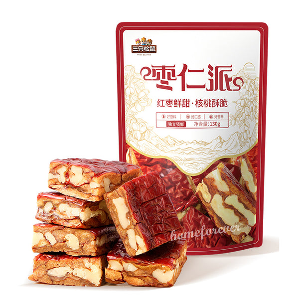 130g x 2 Bags Three Squirrels Jujube with Walnut Kernel Snacks 三只松鼠枣仁派