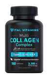 3-PACK Vital Vitamins Multi Collagen Complex - Type I, II, III, V, X, Grass Fed