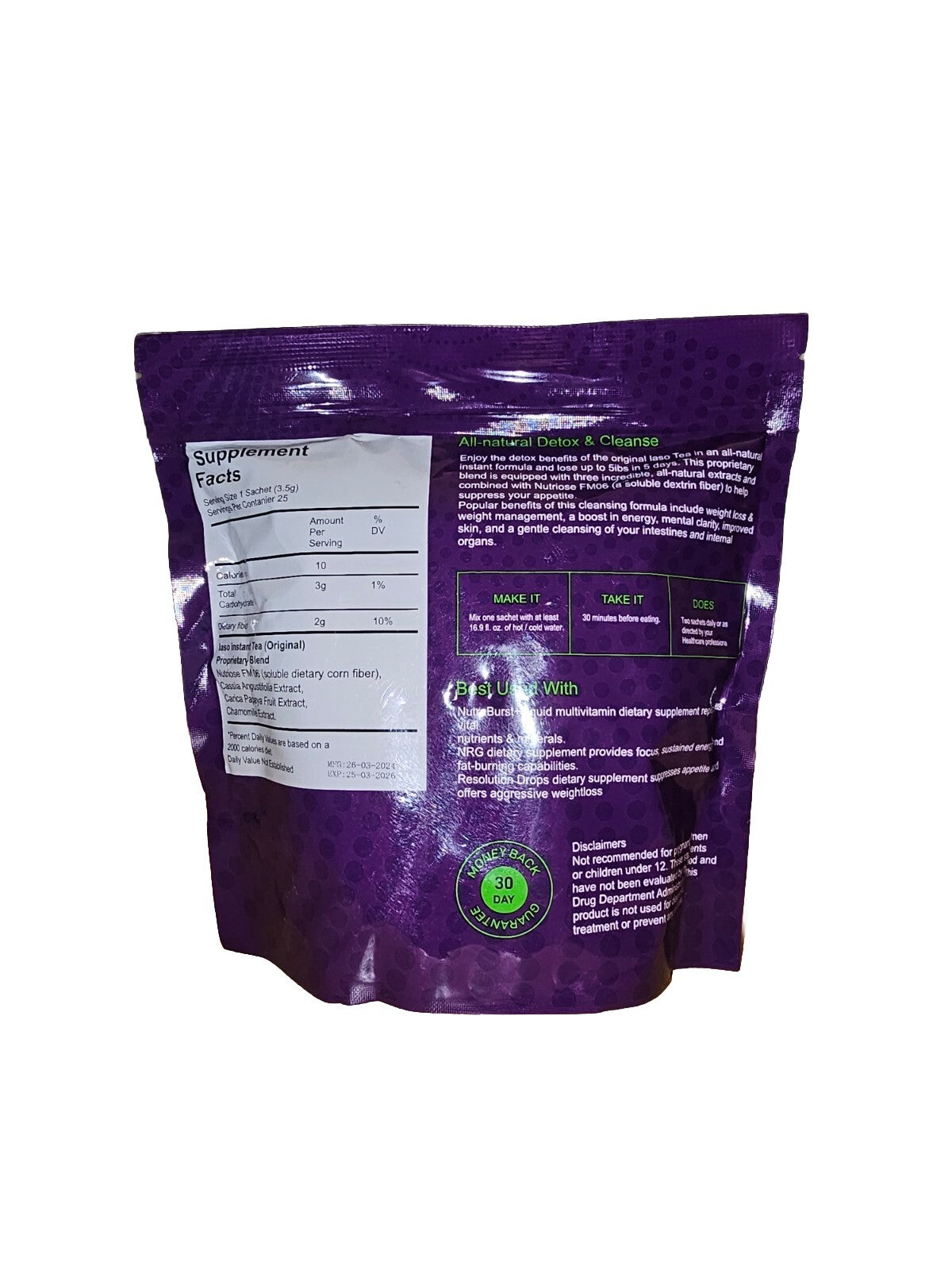 25 SACHETS  INSTANT HERBAL HEALTHY WEIGHT LOSS TEA  IASO NATURAL DETOX