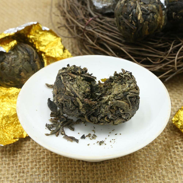Shen Puer Hand Made Dragon Pearl Yiwu Old Tree Materials Raw Puerh Tuocha