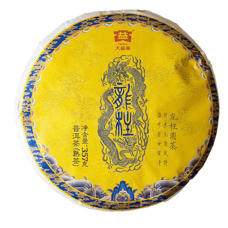 TAETEA Dragon Pillar Yuan Cha Menghai Dayi Puer Tea Cake 357g Ripe Pu-erh