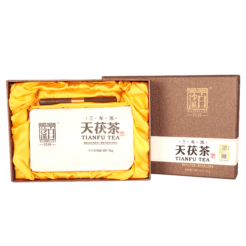 Anhua Dark Tea BaiShaxi 1939 Gold Flower Tea Brick 3 Years Aged Tian Fu Tea 1kg