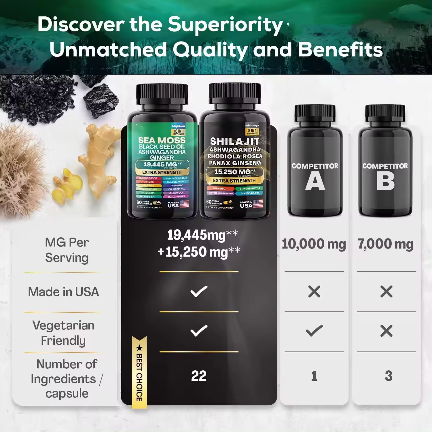 Sea Moss & Shilajit (Black Seed Oil, Turmeric, Ashwagandha, Ginger, Vitamin D)