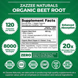 USDA Organic Extra Strength Beet Root 20:1 Extract 8000 mg Strength 120 Capsules