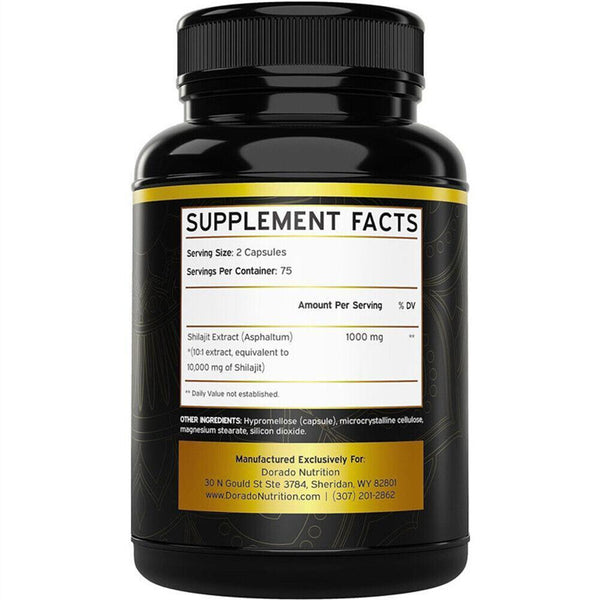 Pure Shilajit 10000mg 150 Caps Asphaltum Naturally Occurring Fulvic Acid Non-GMO