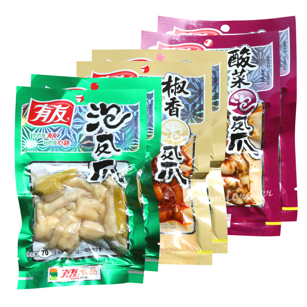 Youyou Spicy Chicken Feet Vacuum-packed 2+2+2 Bags 有友泡椒凤爪 共6袋/2袋山椒味+2袋椒香味+2袋酸菜味 Main image