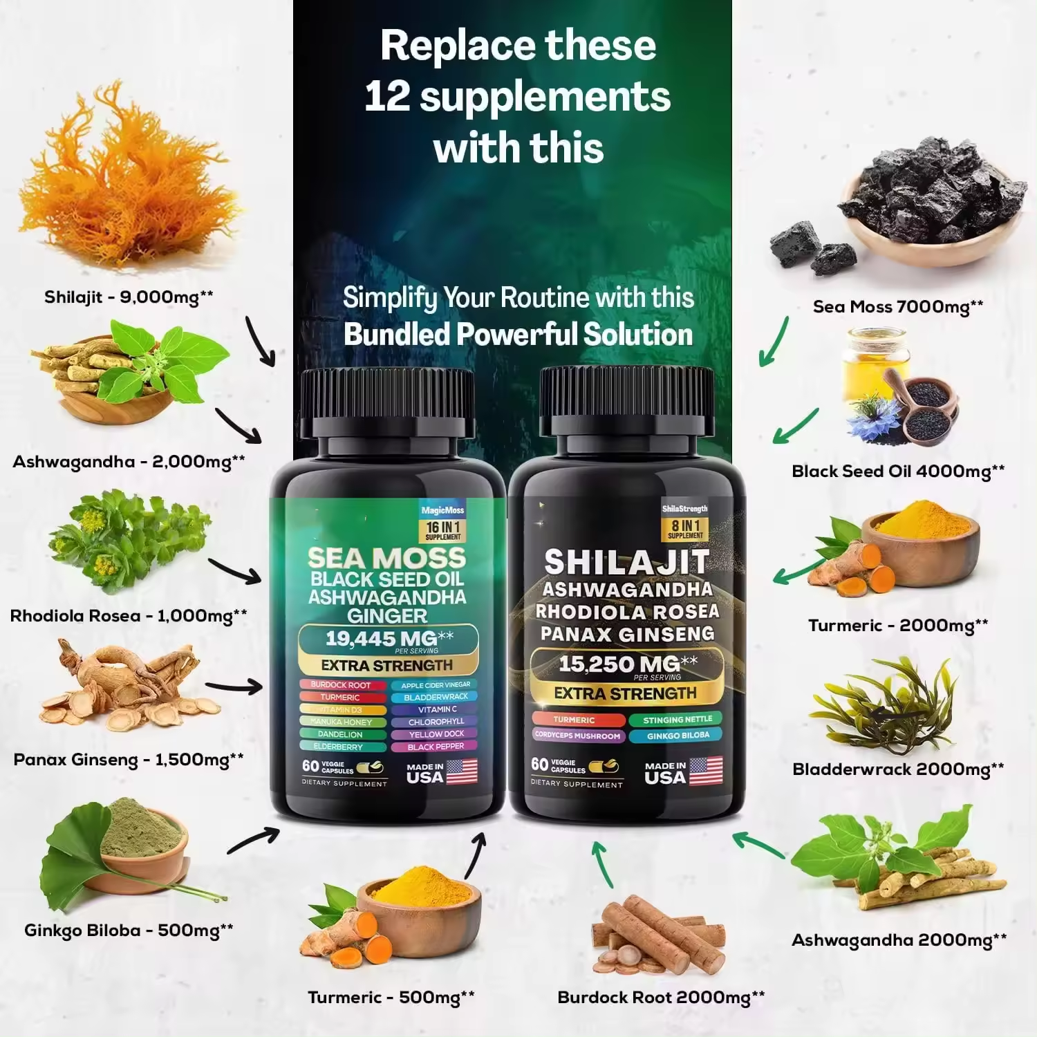 Sea Moss & Shilajit (Black Seed Oil, Turmeric, Ashwagandha, Ginger, Vitamin D)