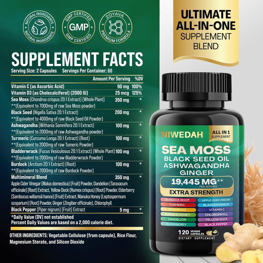Dynamic Vitality Bundle Sea Moss Black Seed Oil 120 Veggie Capsules+Shilajit