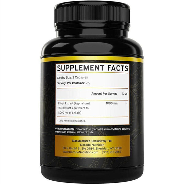 Pure Shilajit 10000mg 150Caps Asphaltum Naturally Occurring Fulvic Acid Non GMO