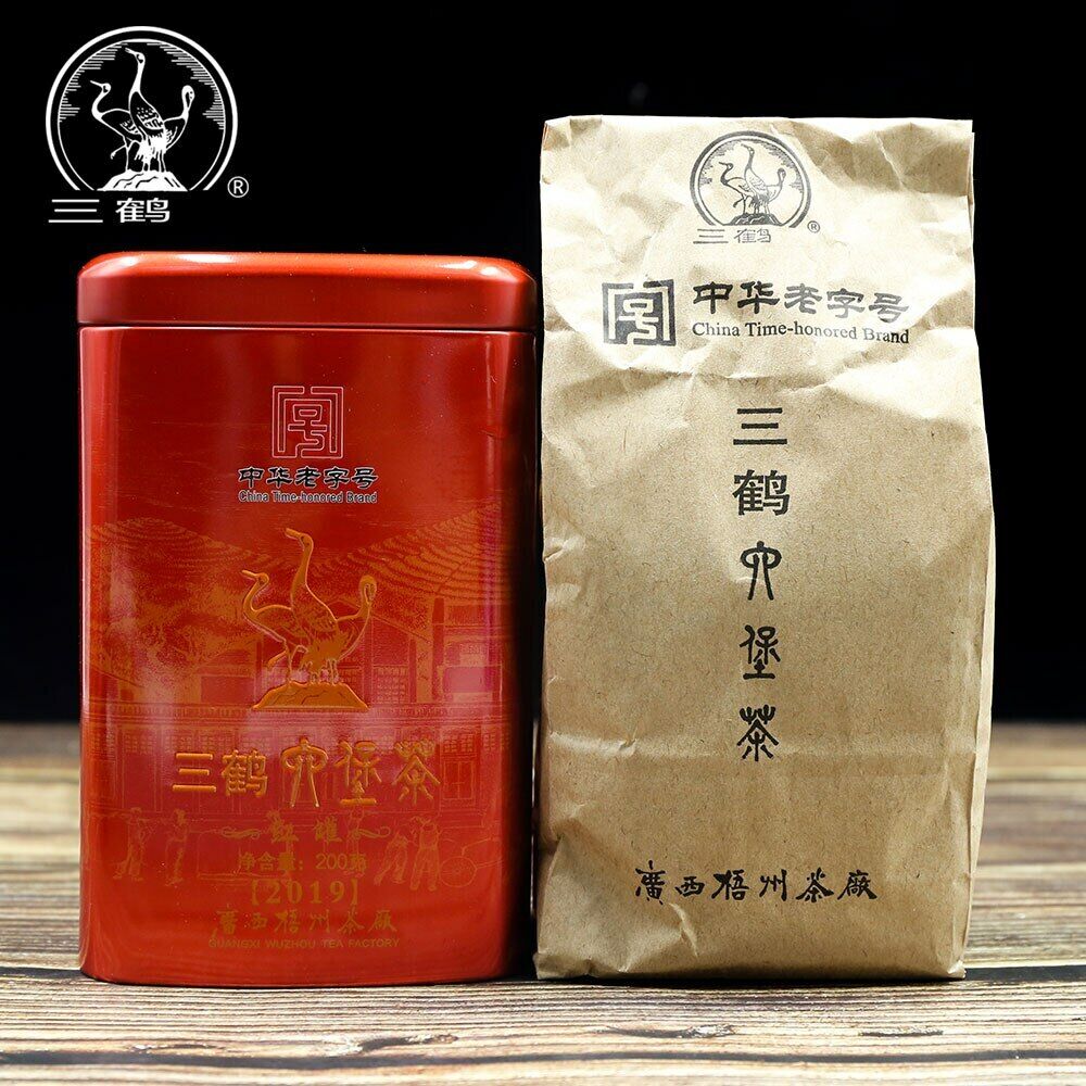 Three Cranes Sanhe  Liu Bao Tea Dark Tea Heicha Wuzhou Teas Red Jar 200g