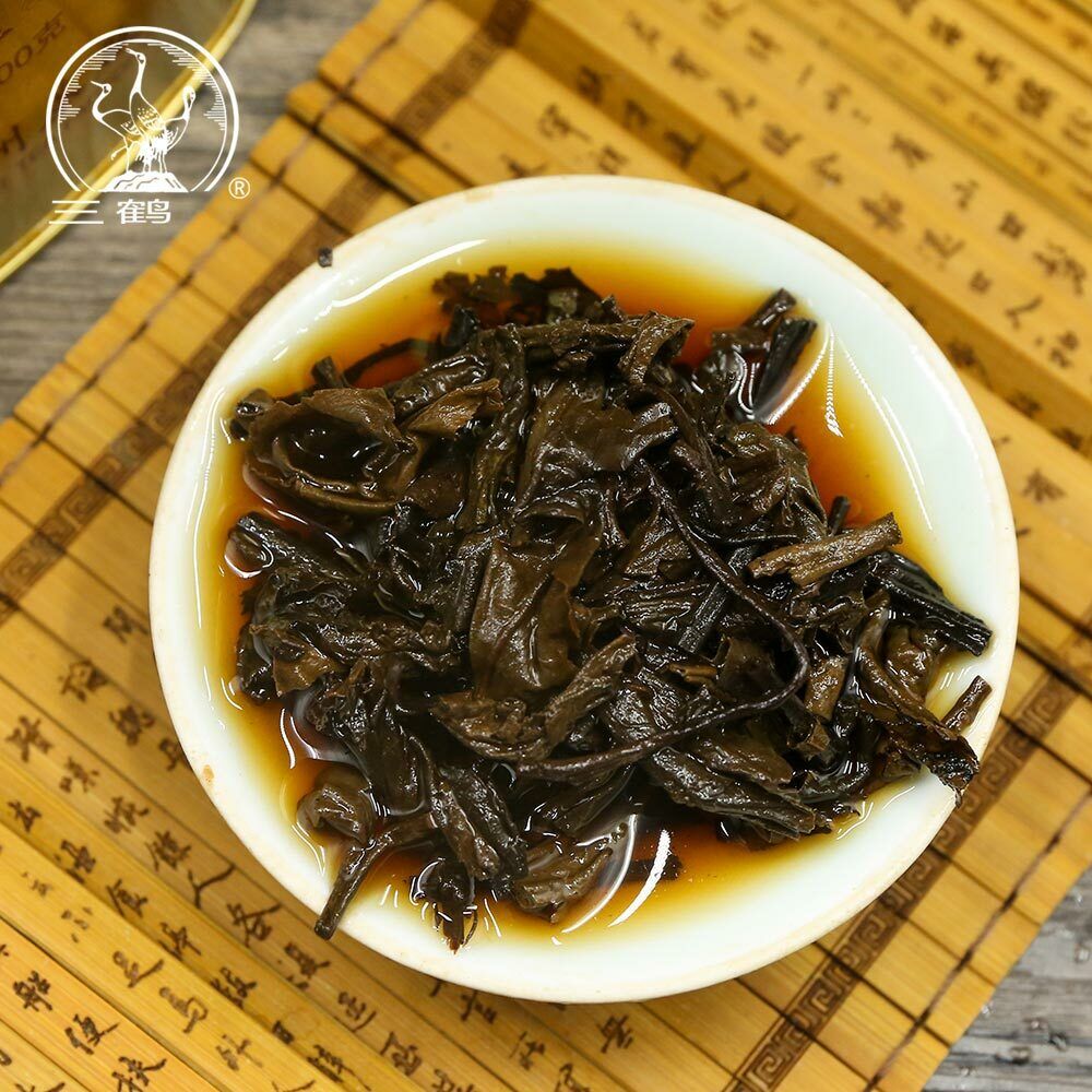 Three Cranes  Loose Dark Tea Guangxi Liupao Box Tea Hei Cha Golden Jar 200g